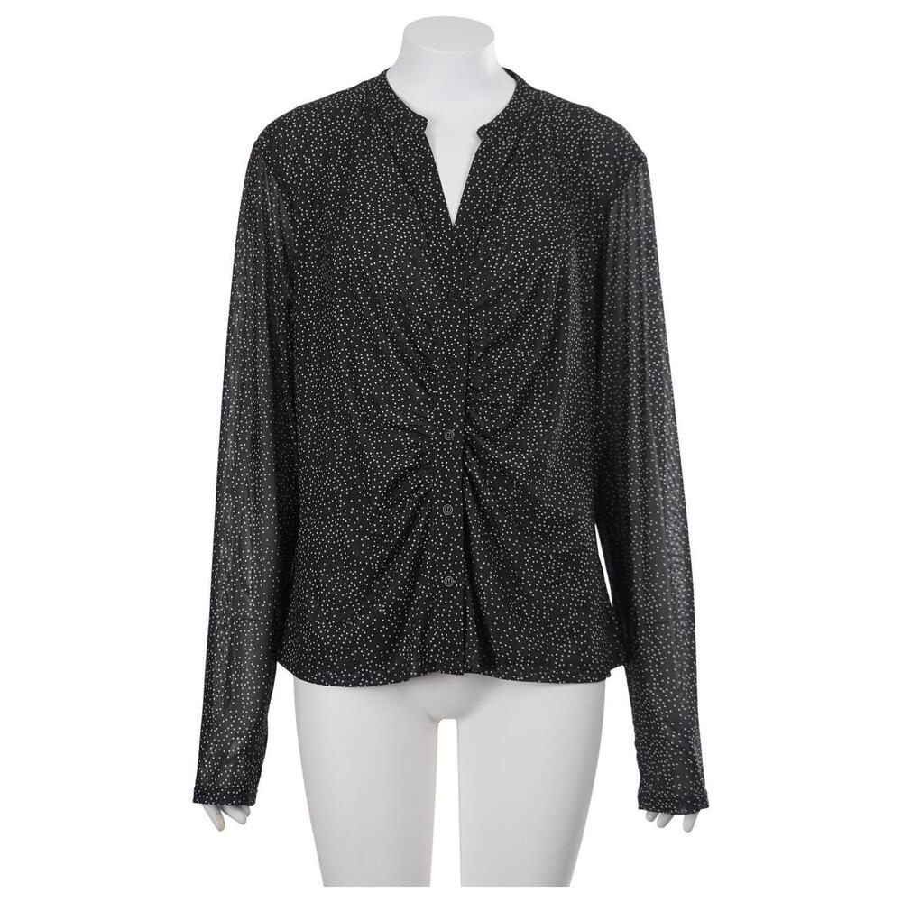 Daniel Rainn DR2 Top XL Black Green Polka Dot Mesh Button Up Long Sleeve Stretch
